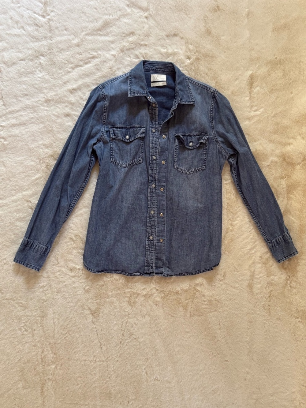 J. Crew Women's Small Slim Fit Blue Denim Western Shirt with Pearl Snap Buttons